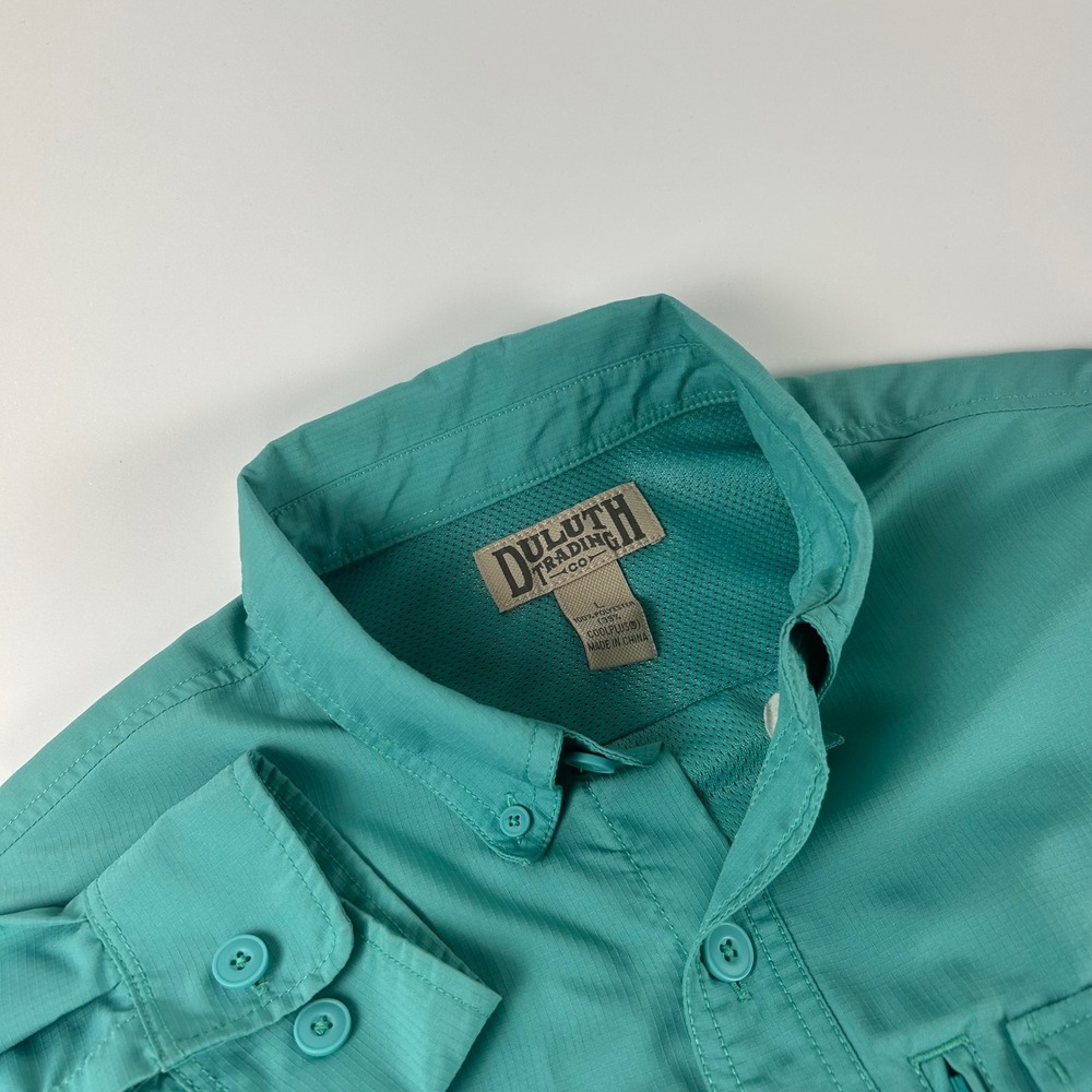Duluth Trading Co Mens L Teal Coolplus Ripstop Long Sleeve Fishing Shirt Vented